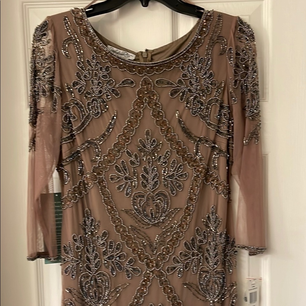 Brown Sequin Embellished Gown with 3/4 Sleeves